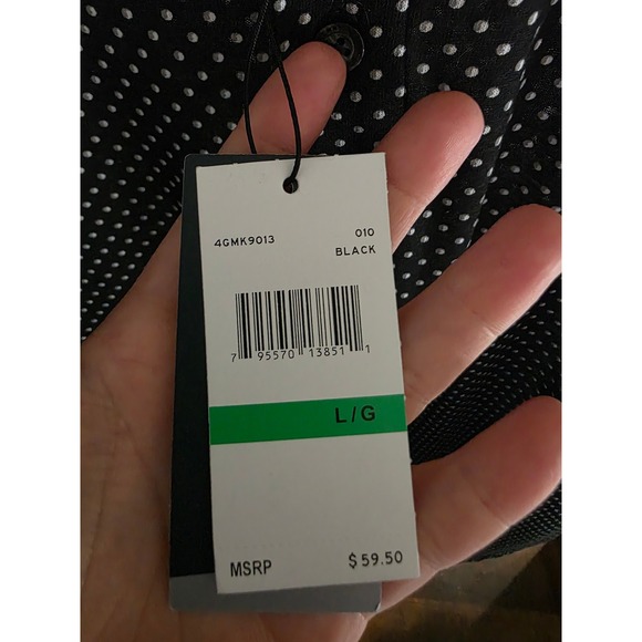 Perry Ellis Mens Black White Dot Print Short Sleeve Polo Shirt Size Large - Picture 3 of 3